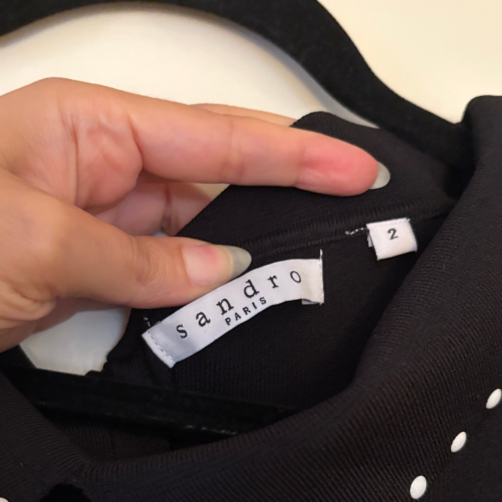 Sandro Black Dress with White Studded Accents - Picture 3 of 7